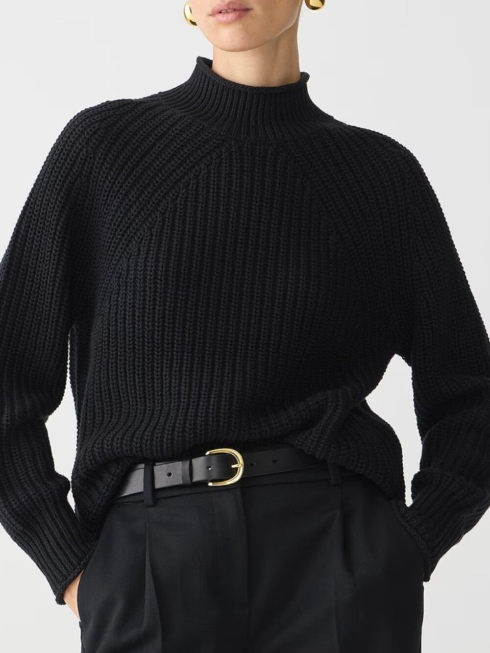 NEW J.Crew Cotton Chucky Ribbed Knit Relaxed Rollneck Sweater Black #BE159